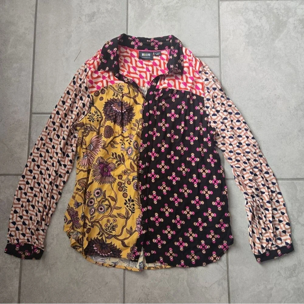 Anthropologie Maeve The Paz Floral and Geometric Button Down Shirt EUC SIZE XL - Picture 3 of 6